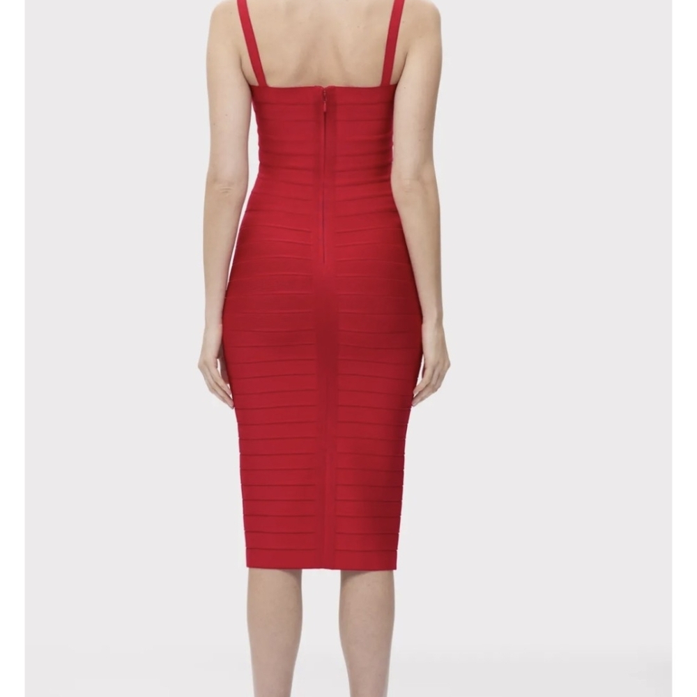 NWT Rio Red HERVE LEGER The MARIA Dress Icon Sculpted Bandage Midi Bodycon XXS - Picture 3 of 15